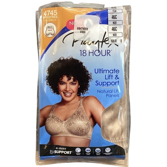 46C Playtex 18 Hour Ultimate Lift & Support Wireless Full Coverage Bra 4745 Nude - Picture 2 of 10